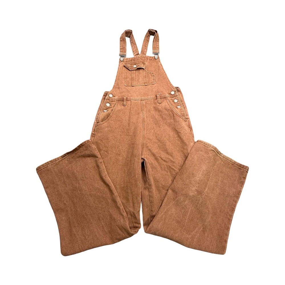 Forever 21 Overalls Women Small Brown Cargo Wide Leg Cotton Blend Boho